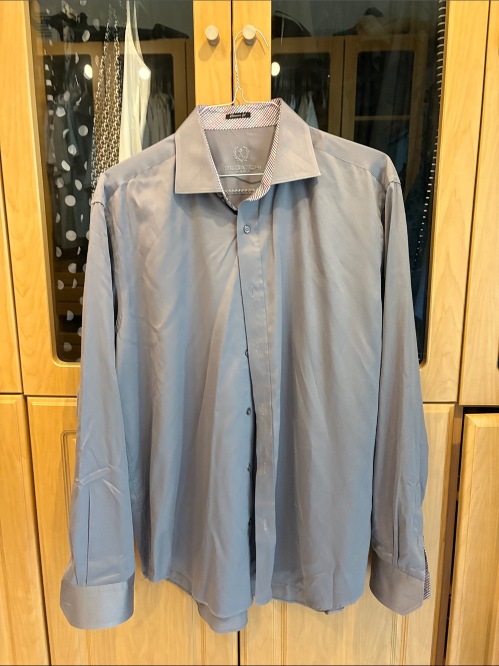 Bugatchi Men's Gray Dress Shirt with Contrast Trim 17 1/2
